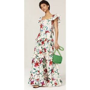 LA DOUBLEJ Scarlet maxi dress floral tiered ruffle cream multicolor boho M